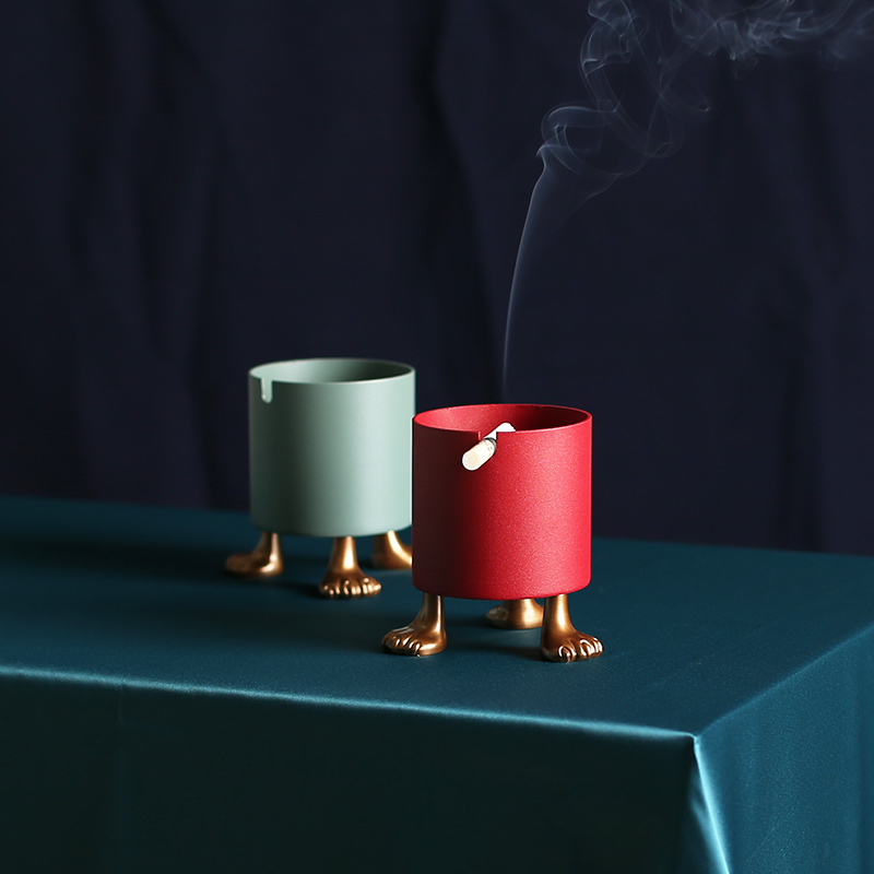 Abstract Cat Foot Cylindrical Metal Ashtray