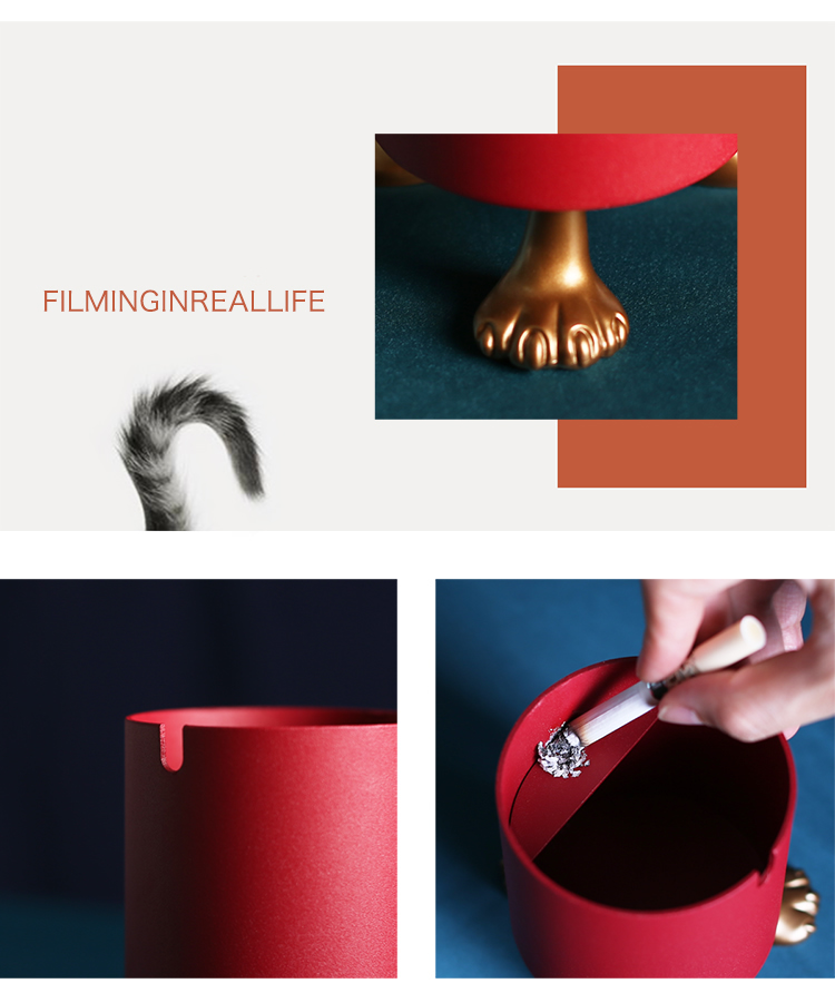 Abstract Cat Foot Cylindrical Metal Ashtray
