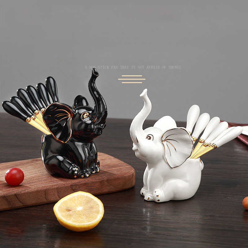 Classic Stainless Steel Fruit Fork Elephant Storage Holder