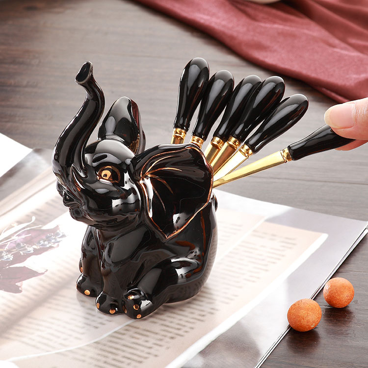 Classic Stainless Steel Fruit Fork Elephant Storage Holder