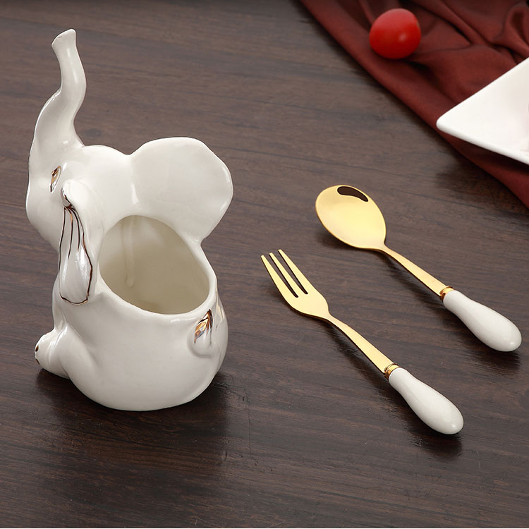 Classic Stainless Steel Fruit Fork Elephant Storage Holder