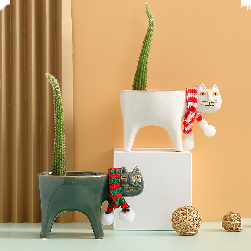 Pastoral Cat Desktop Small Flower Pot Cactus Pot