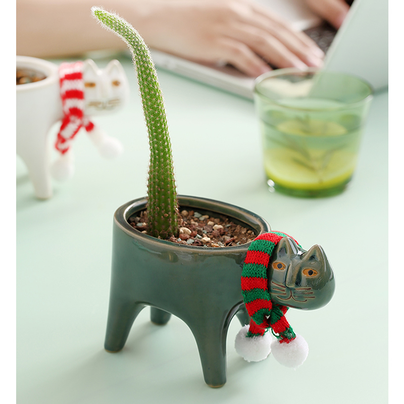 Pastoral Cat Desktop Small Flower Pot Cactus Pot