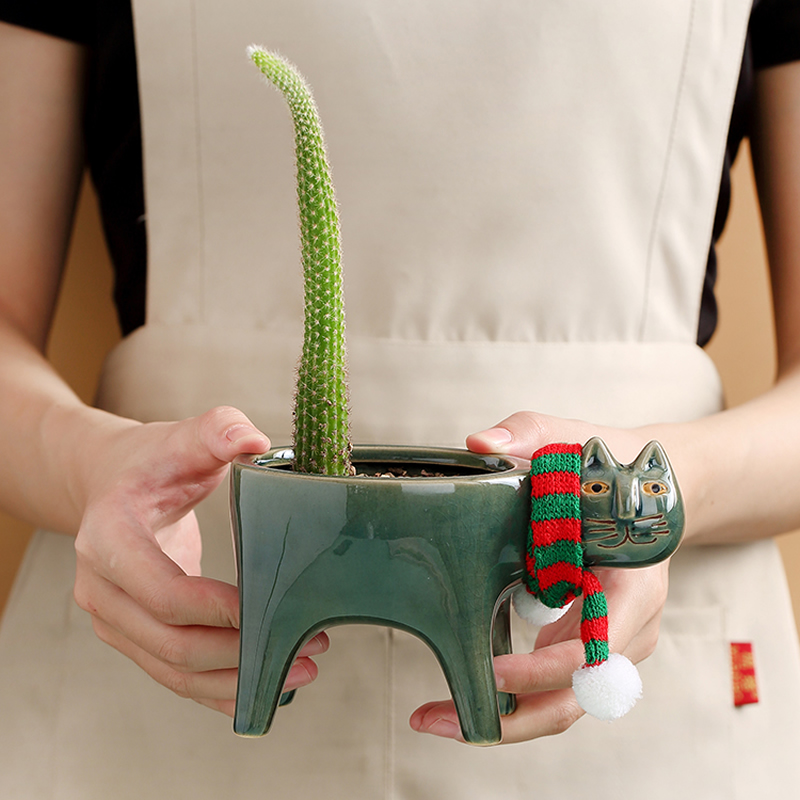 Pastoral Cat Desktop Small Flower Pot Cactus Pot