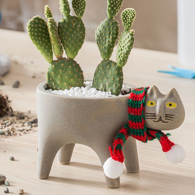 Pastoral Cat Desktop Small Flower Pot Cactus Pot