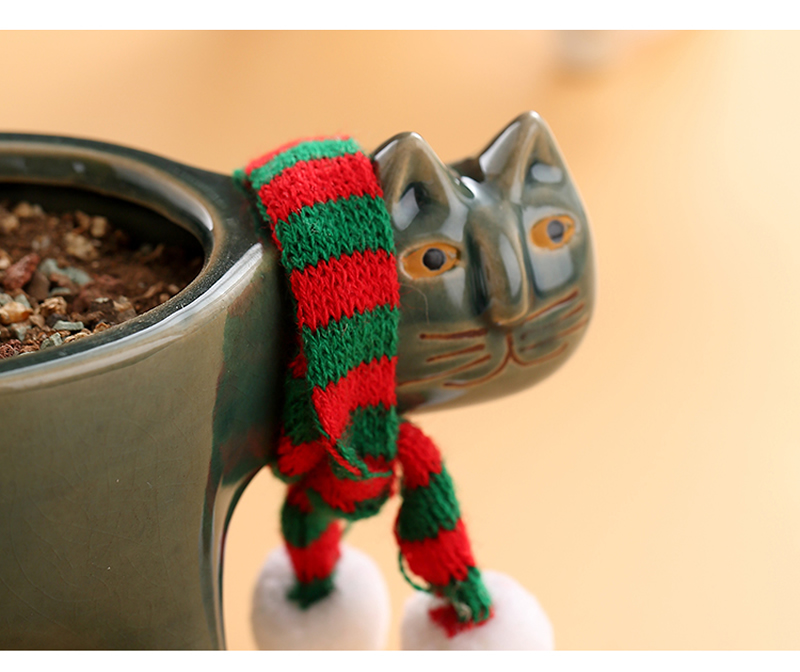 Pastoral Cat Desktop Small Flower Pot Cactus Pot
