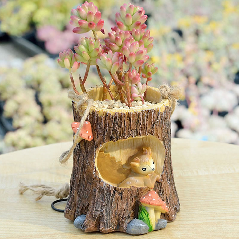 Pastoral Imitation Tree Stump Animal Hanging Basket Decorative Flower