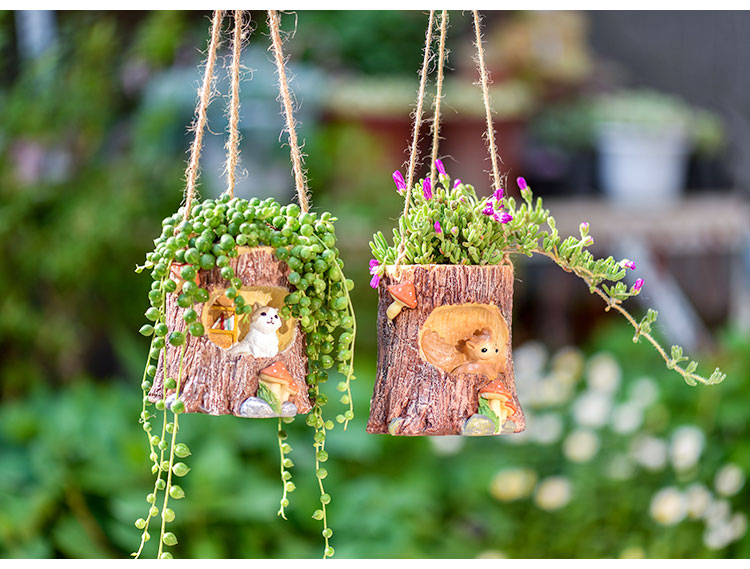 Pastoral Imitation Tree Stump Animal Hanging Basket Decorative Flower Pot