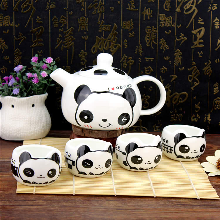 Abstract Cartoon Panda Teapot Coffee Cup