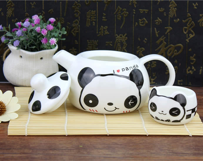 Abstract Cartoon Panda Teapot Coffee Cup