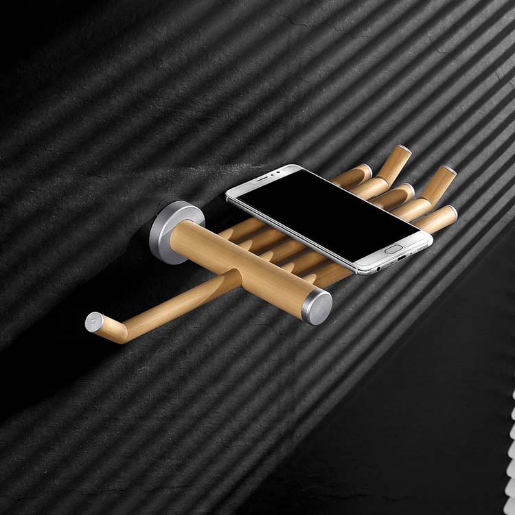 Bathroom Wooden Wall Hanging Storage Phone Holder Roll Paper Holder