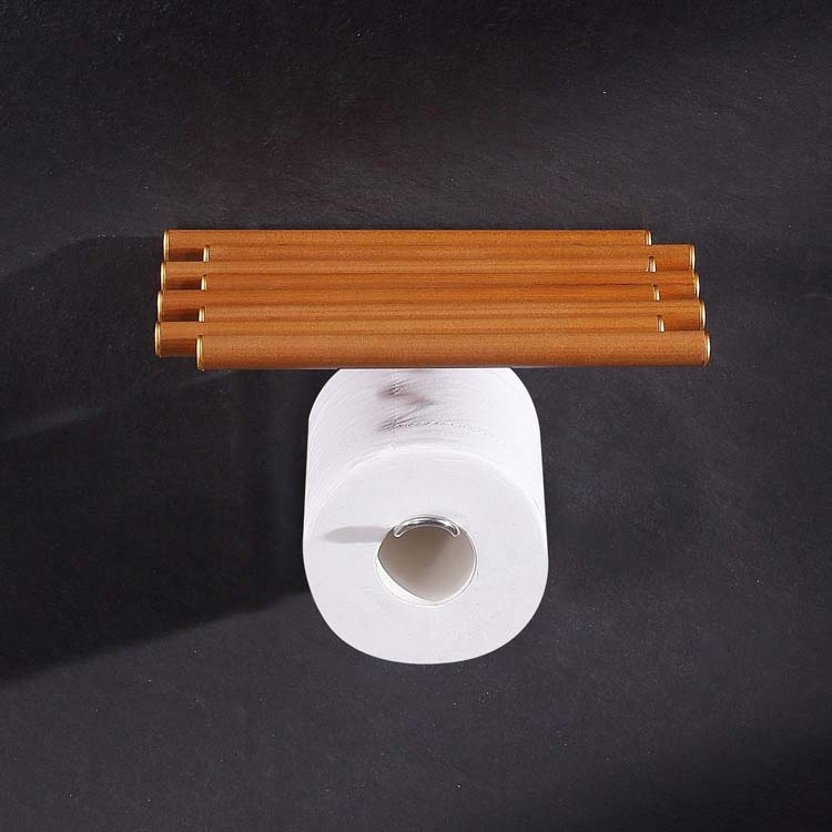 Bathroom Wooden Wall Hanging Storage Rack Roll Paper Holder