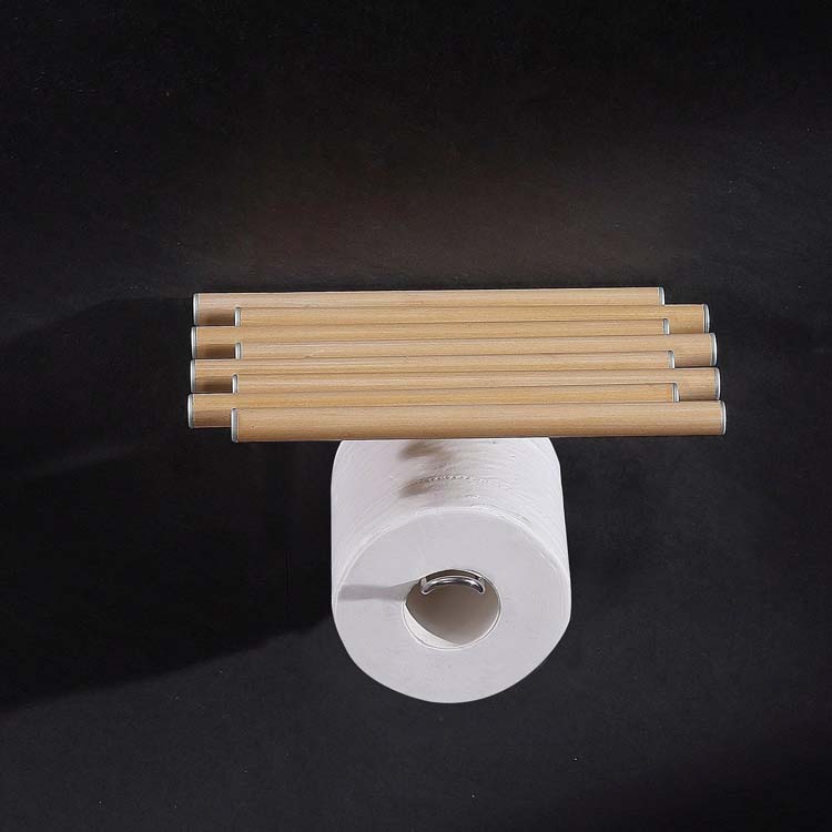 Bathroom Wooden Wall Hanging Storage Rack Roll Paper Holder