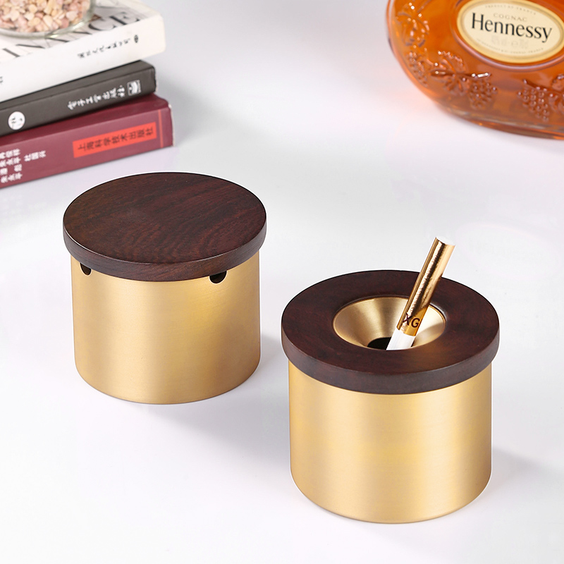 Classic Golden Brass Cylindrical Ashtray