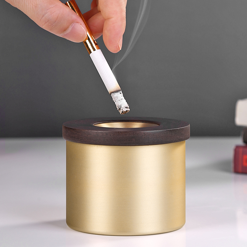 Classic Golden Brass Cylindrical Ashtray