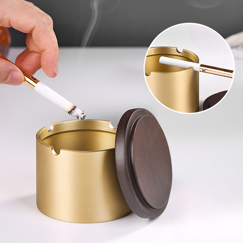 Classic Golden Brass Cylindrical Ashtray