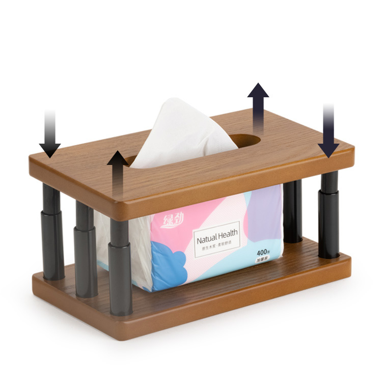 Classic Hollow Out Telescopic Wood Tissue Box Desktop Organizer