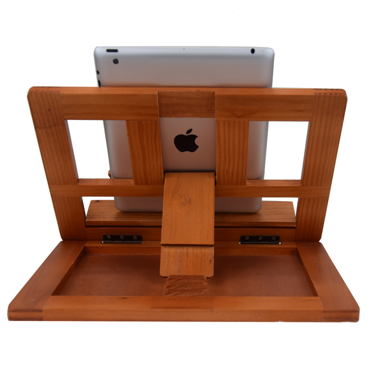 Convenient To Carry Wooden Ipad Holder Folding Tablet Stands Reading Frame