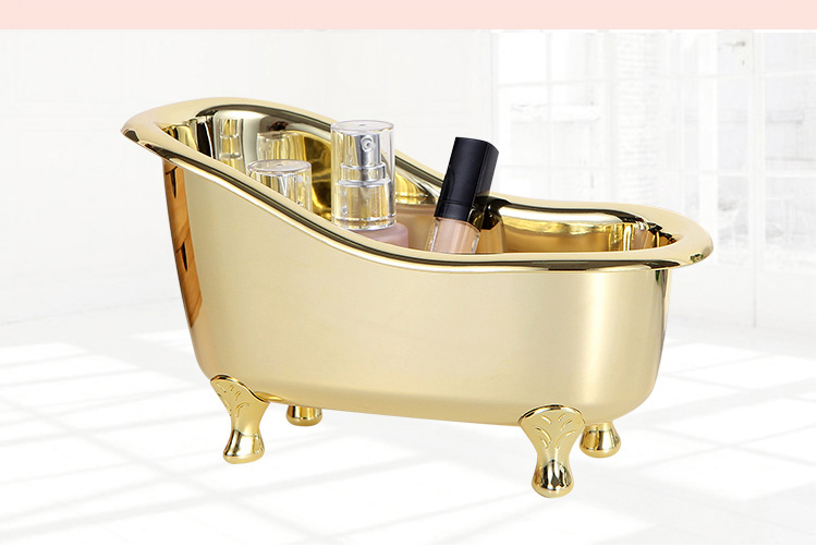 Creative Ceramic Golden Bathtub Desktop Cosmetic Organize Storage Box