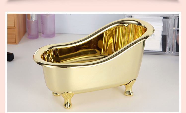 Creative Ceramic Golden Bathtub Desktop Cosmetic Organize Storage Box