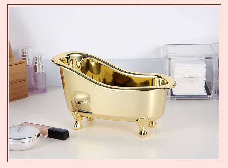 Creative Ceramic Golden Bathtub Desktop Cosmetic Organize Storage Box