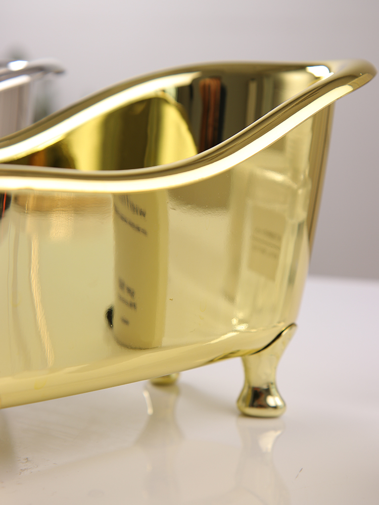 Creative Ceramic Golden Bathtub Desktop Cosmetic Organize Storage Box