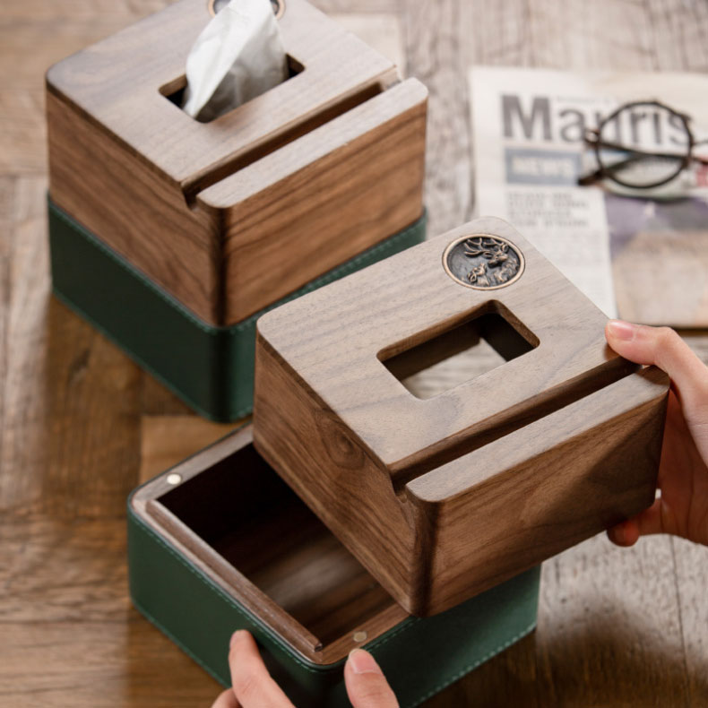 Classic Hollow Out Telescopic Wood Tissue Box Desktop Organizer