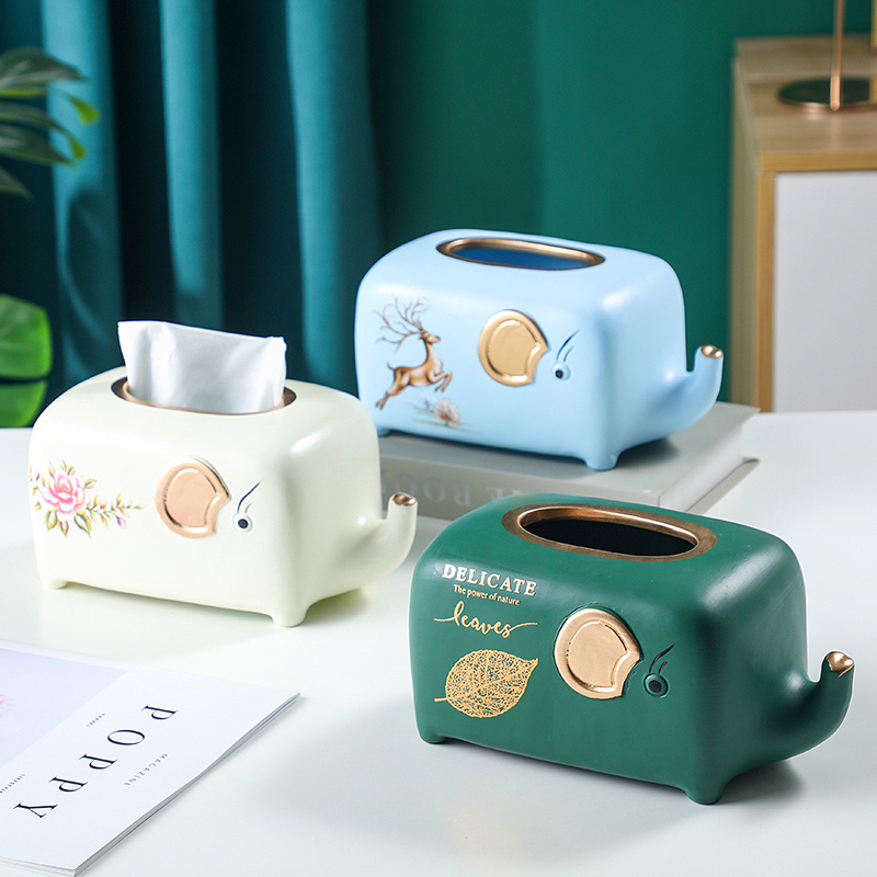 Cute Ceramic Elephant Tissue Box Living Room Decoration
