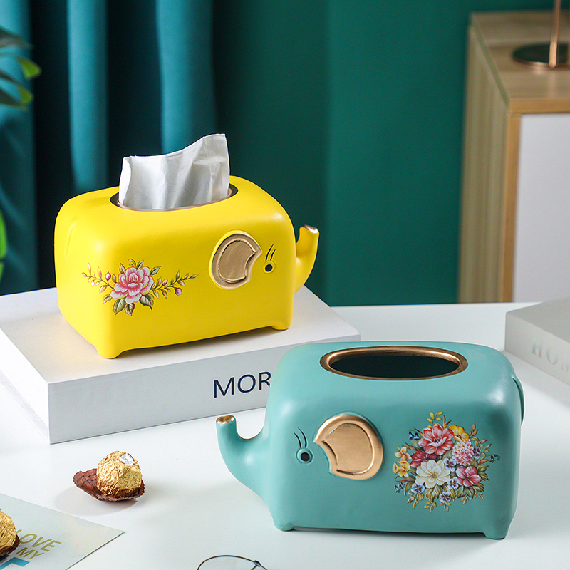 Cute Ceramic Elephant Tissue Box Living Room Decoration