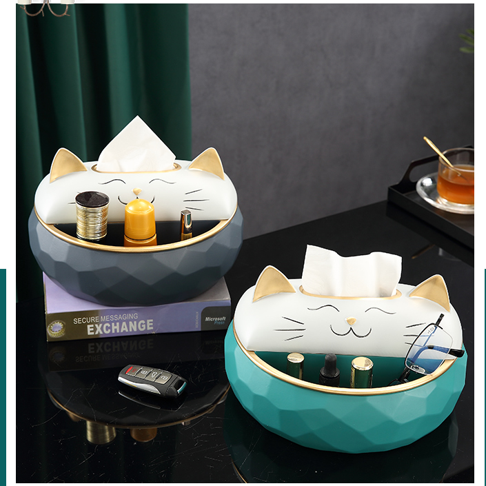 Multifunctional Happy Cat Living Room Desktop Organizing Storage Tissue Box