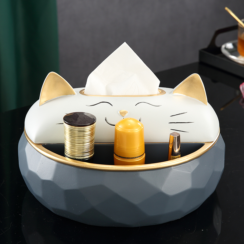 Multifunctional Happy Cat Living Room Desktop Organizing Storage Tissue Box