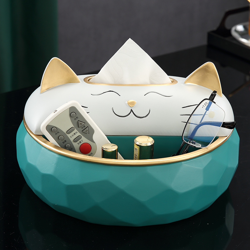 Multifunctional Happy Cat Living Room Desktop Organizing Storage Tissue Box