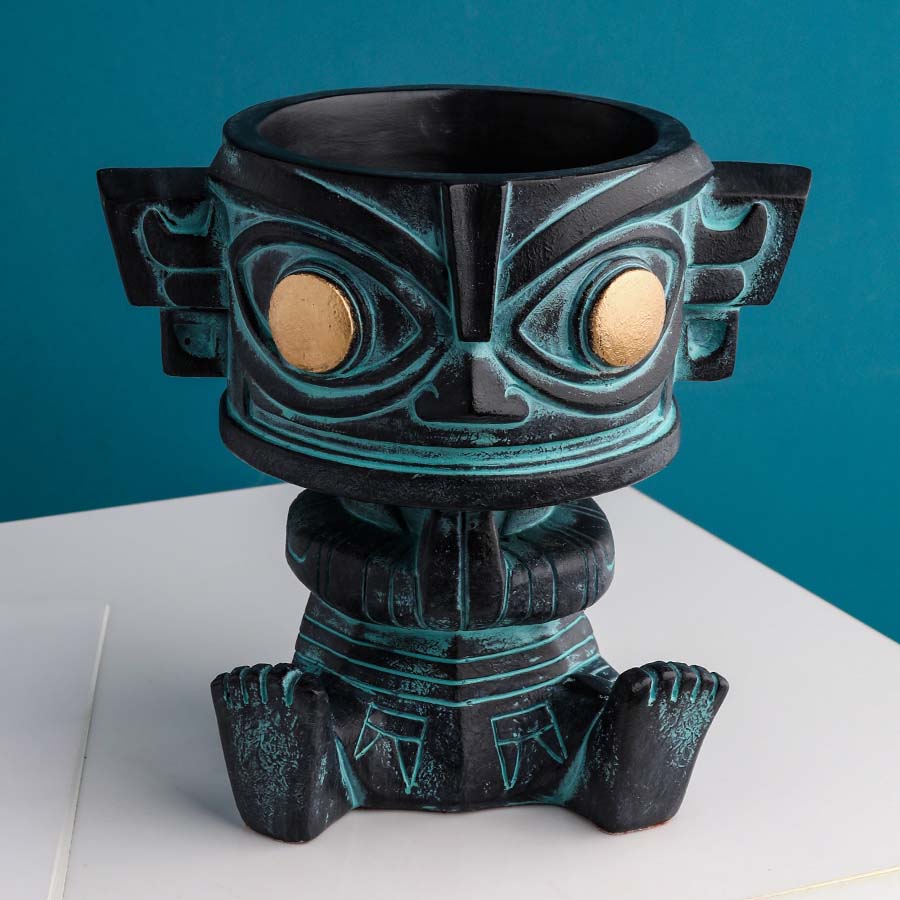 Retro Imitation Antique Abstract Mask Organize Storage Pen Holder