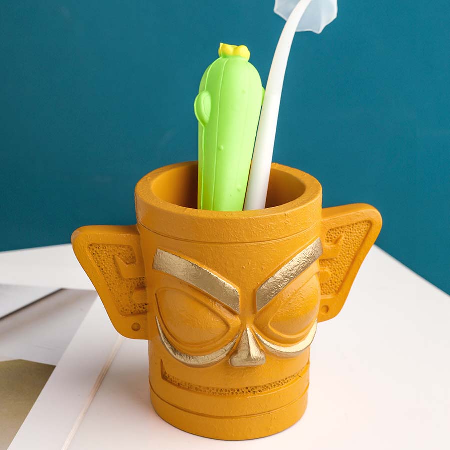Retro Imitation Antique Abstract Mask Organize Storage Pen Holder
