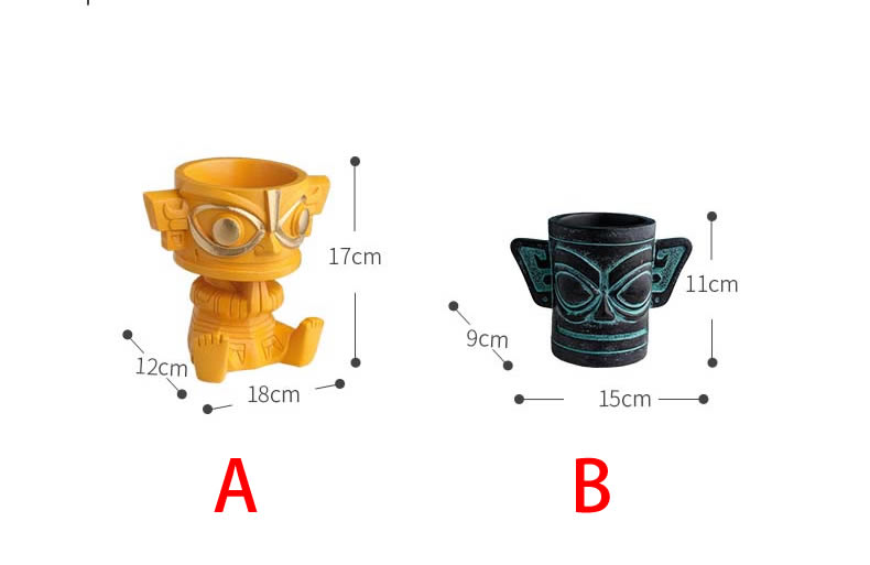 Retro Imitation Antique Abstract Mask Organize Storage Pen Holder