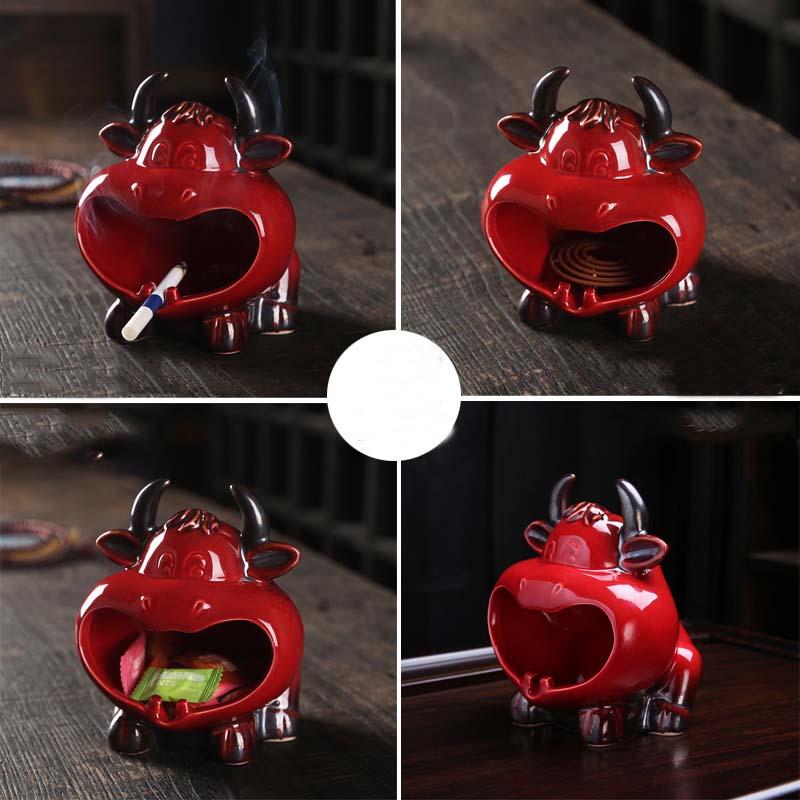 Big Mouth Red Cow Ceramic Ashtray