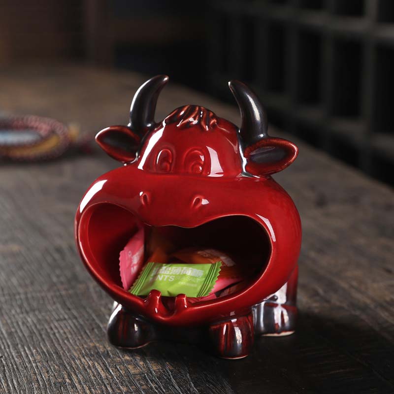 Big Mouth Red Cow Ceramic Ashtray
