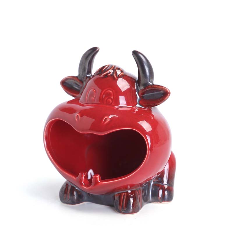 Big Mouth Red Cow Ceramic Ashtray