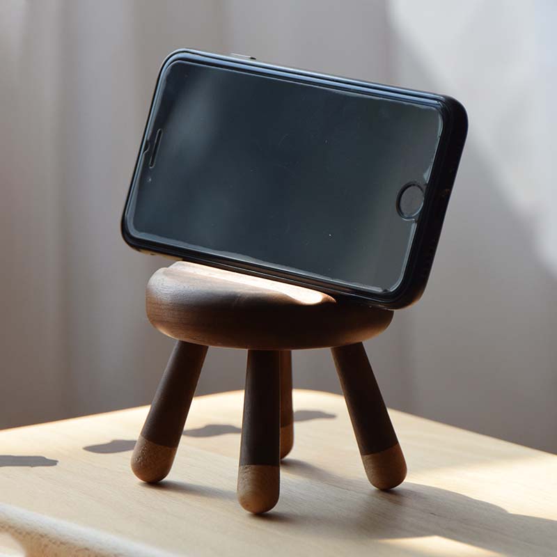 Black Walnut Wood Bunny Ears Chair Phone Holder