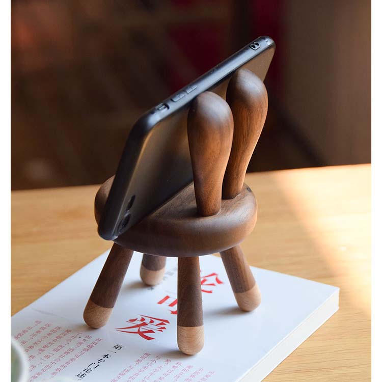 Black Walnut Wood Bunny Ears Chair Phone Holder