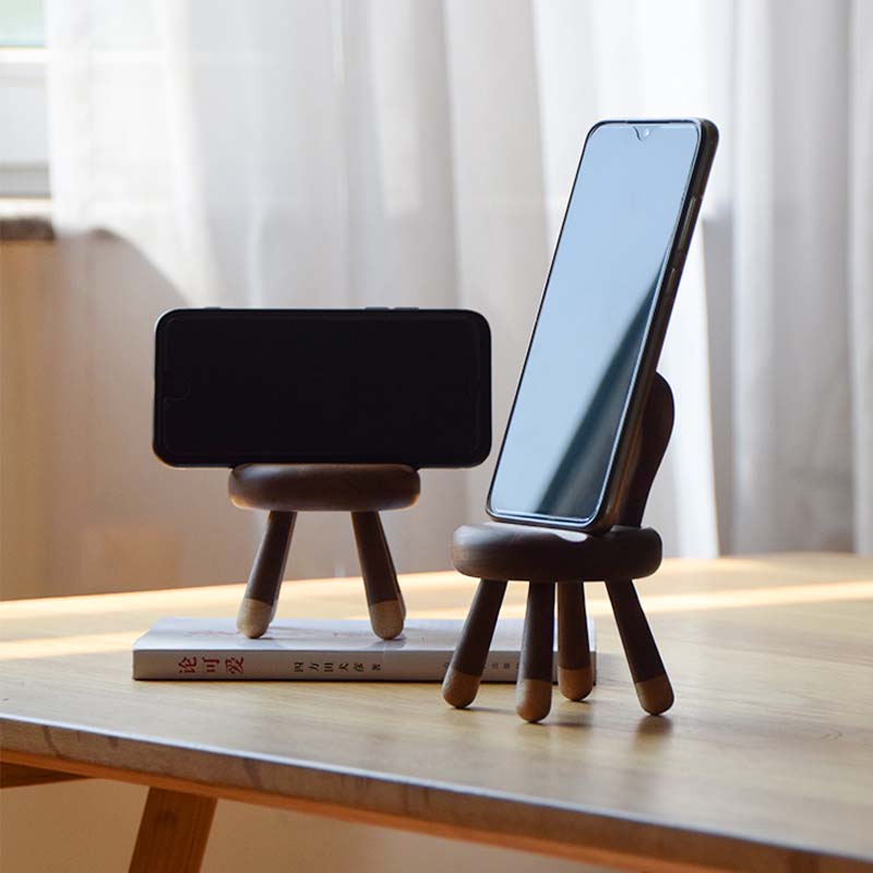 Black Walnut Wood Bunny Ears Chair Phone Holder