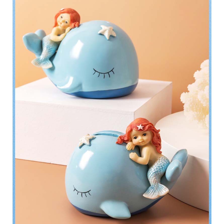 Cartoon Mermaid And Whale Ceramic Piggy Bank