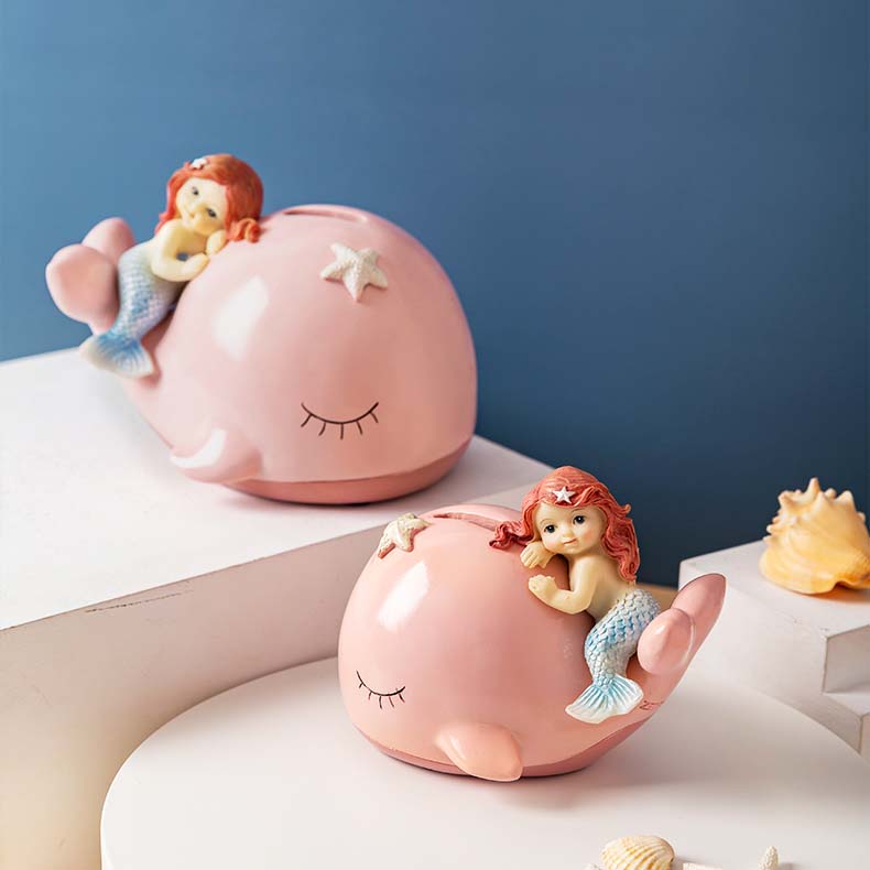 Cartoon Mermaid And Whale Ceramic Piggy Bank
