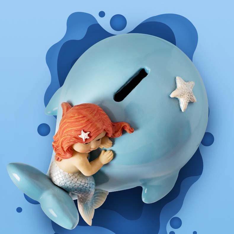 Cartoon Mermaid And Whale Ceramic Piggy Bank