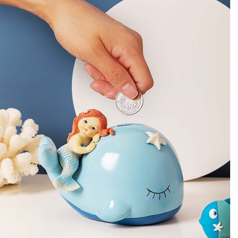 Cartoon Mermaid And Whale Ceramic Piggy Bank