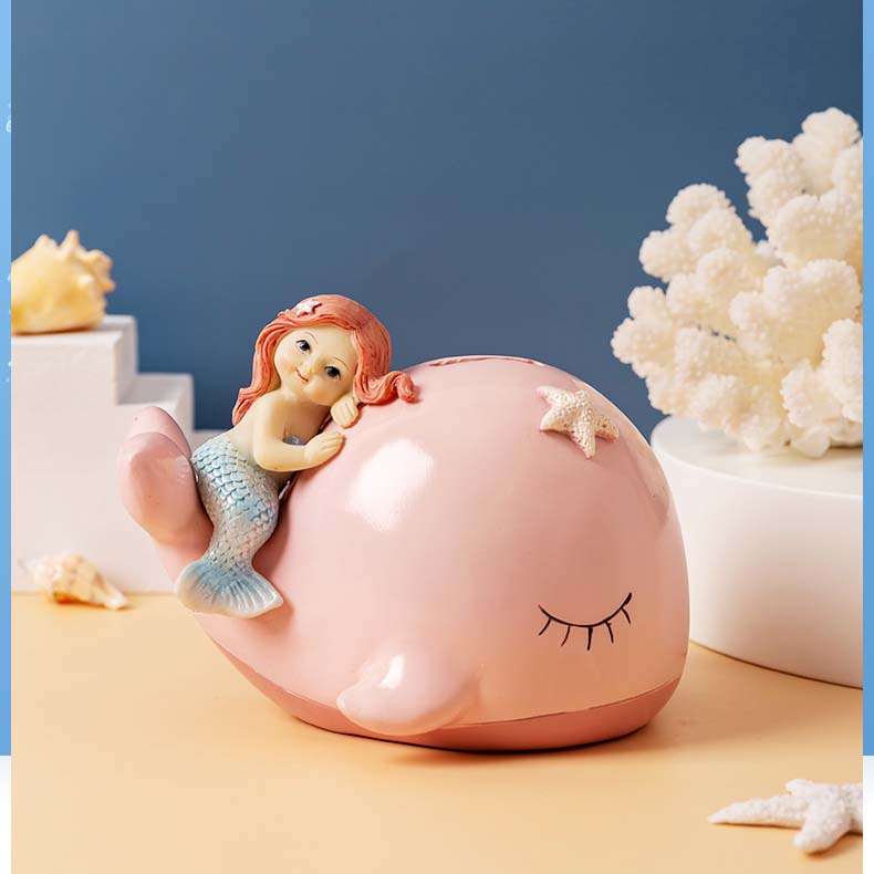 Cartoon Mermaid And Whale Ceramic Piggy Bank
