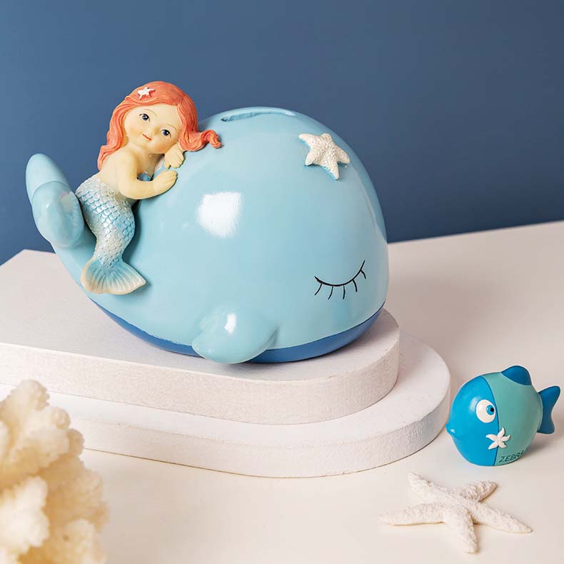 Cartoon Mermaid And Whale Ceramic Piggy Bank