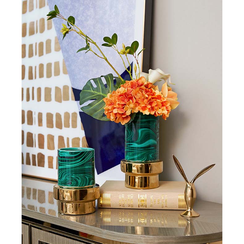 Classic Modern Art Golden Green Ceramic Vase