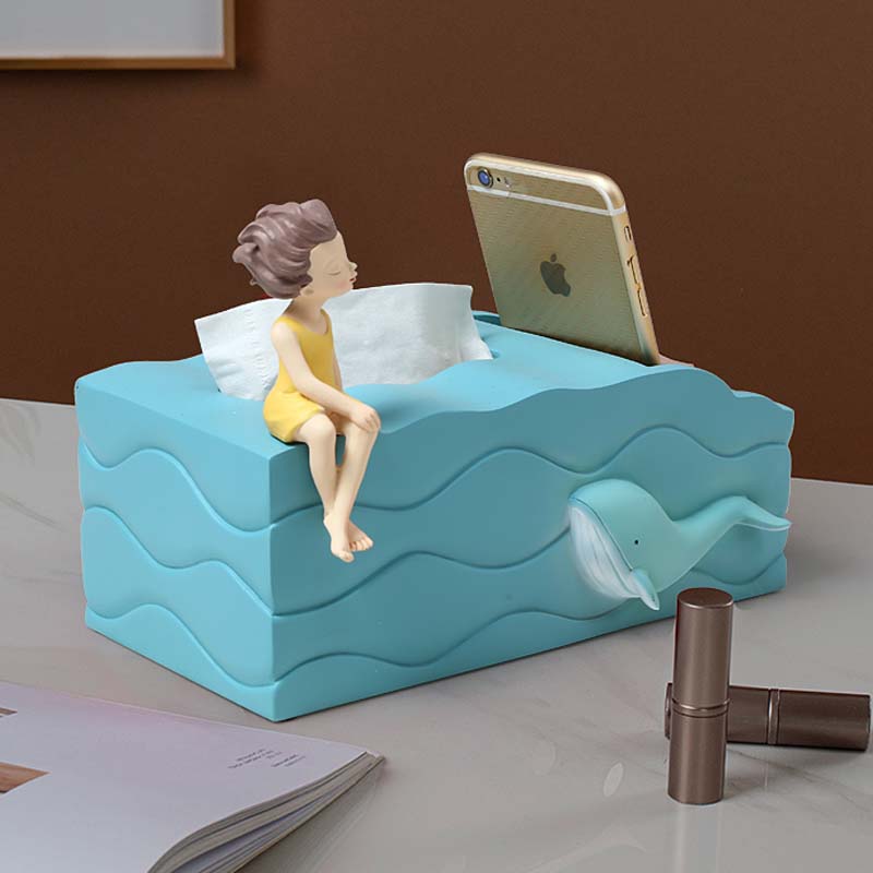 Cute Cartoon Ocean Whale Wave Art Storage Tissue Box