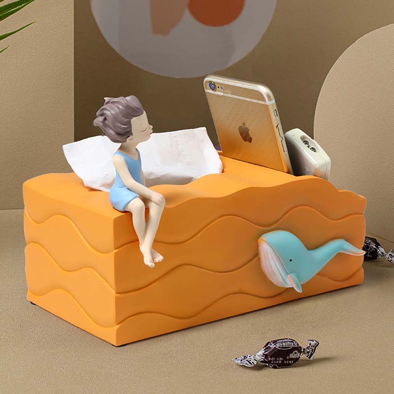 Cute Cartoon Ocean Whale Wave Art Storage Tissue Box